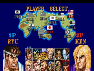 Selecting your fighter (notice that the 4 bosses of the previous game are available now).