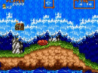 The violent sea rises up and washes over the land repeatedly