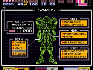 Press Start to see what equipment Samus has picked up