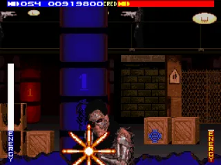 T-800 after being shot a bit. Less bloody than the arcade.