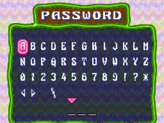 The password option (only in the Puzzle Mode) allows you to continue an previous game. Insert 3 symbols and go ahead!