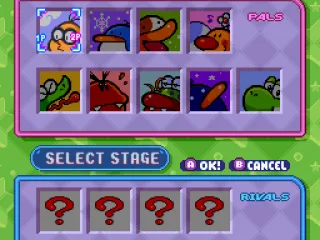 VS mode character select screen for 2 players.. there are 4 hidden characters to unlock