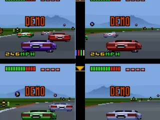 This demo shows the VS MODE 4-player gameplay. The screen space is short, but the competition is guaranteed.