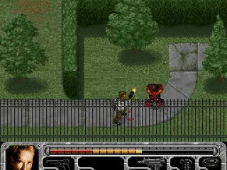 You can move Harry's arm while firing the Uzi... spray and pray as it were.