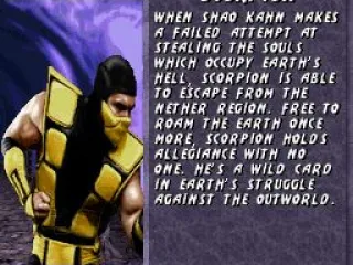 Character info for the renegade ninja Scorpion