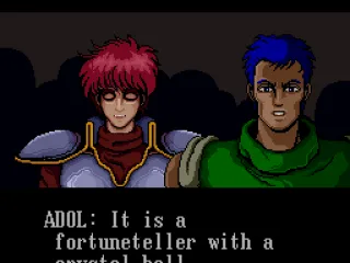 The hero Adol and his blue-haired friend Dogi