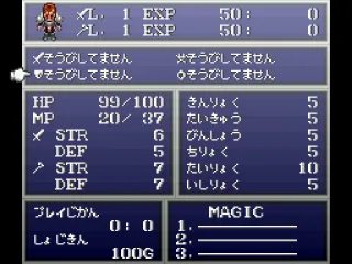 Status and equipment screen